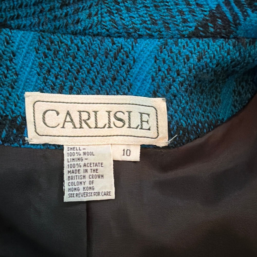 Carlisle Blazer Career 10 Blue Vintage Wool Plaid Structured Business - Picture 5 of 11